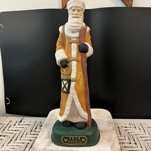 Vintage German Made Russian Santa Claus Figurine in Orange and White